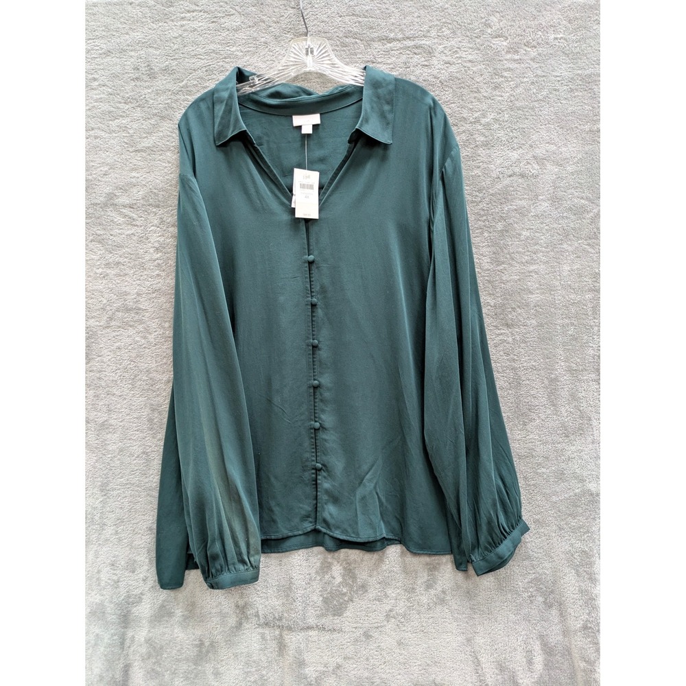 J Jill Evergreen Button Front Blouse Womens 4X Long Sleeve Minimalist Jewel Tone - Picture 1 of 8